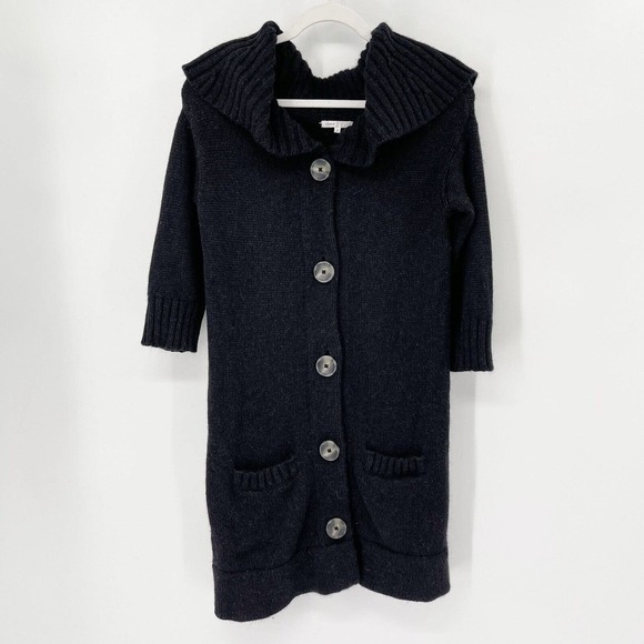 Vince Alpaca Wool Blend Cardigan Sweater‎ Sz S Black Collared Button Up Pockets - Picture 1 of 7